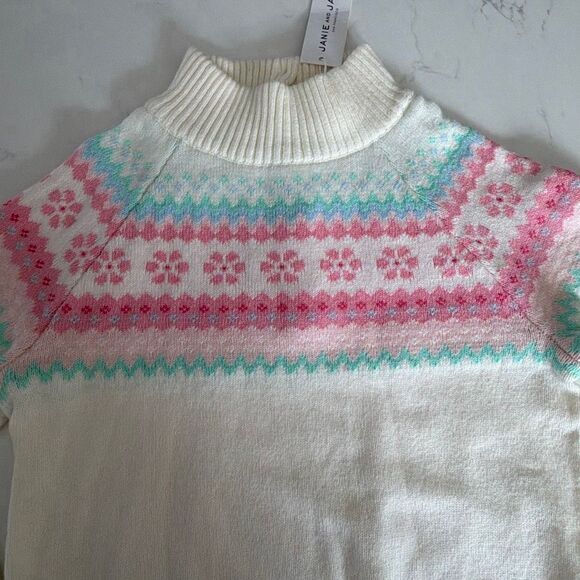 Janie and Jack The Flower Fair Isle Sweater Cream & Sugar Fair Isle Size 10 - Picture 4 of 10